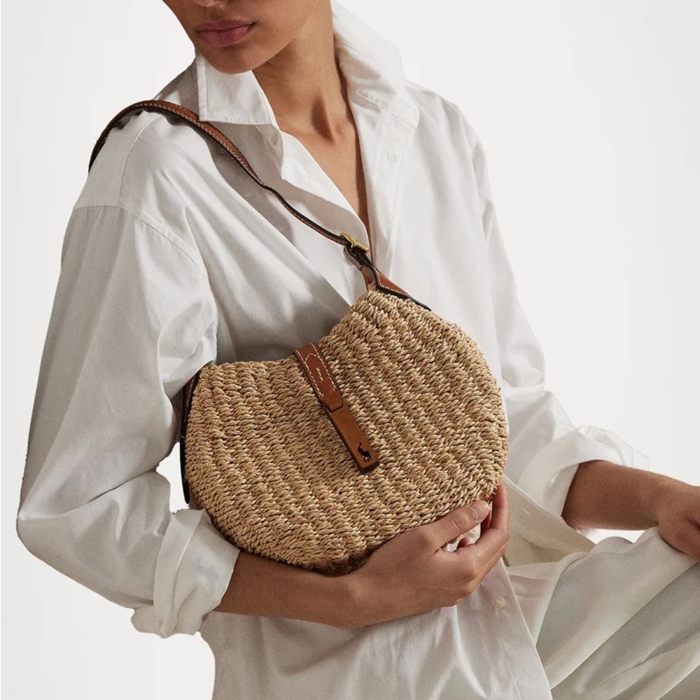 *NWT* Polo Ralph Lauren POLO ID Natural Raffia Shoulder Bag